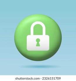 Secure internet icon. 3d green padlock button. Internet security, firewall, antivirus, protected.