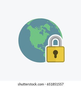 Secure internet icon. Globe with padlock sign. Secure global network symbol. vector
