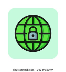 Secure internet servers line icon. Globe, lock, padlock. Data protection concept. Can be used for topics like social networking, privacy, information regulation