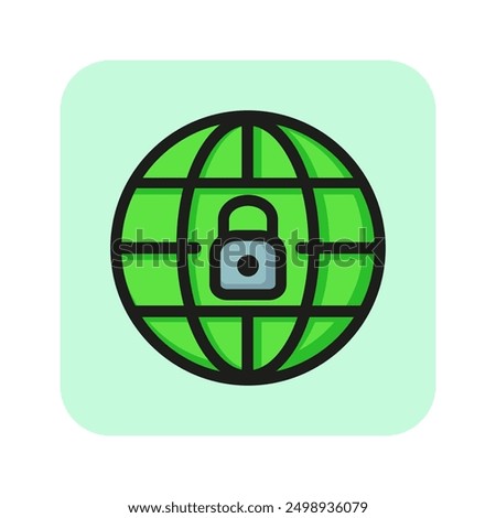 Secure internet servers line icon. Globe, lock, padlock. Data protection concept. Can be used for topics like social networking, privacy, information regulation