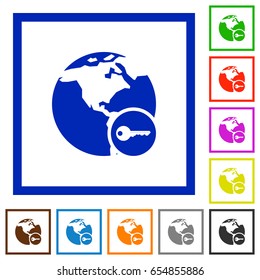 Secure internet surfing flat color icons in square frames on white background