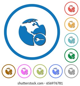 Secure internet surfing flat color vector icons with shadows in round outlines on white background
