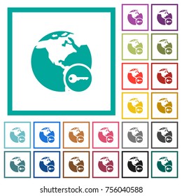 Secure internet surfing flat color icons with quadrant frames on white background