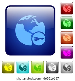 Secure internet surfing icons in rounded square color glossy button set