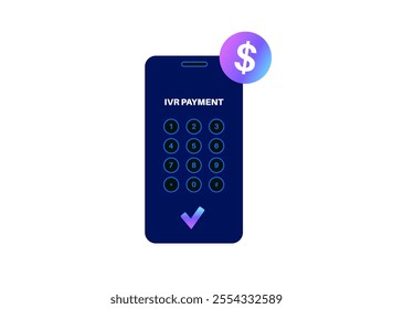 Secure IVR payment system streamline transactions. Credit card processing, automated voice prompts, and touchtone input. Privacy and userfriendly experiences for smartphones flat vector illustration