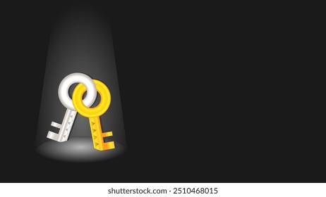 Secure key vector illustration on isolated black background with copy space area. Suitable for security awareness wallpaper content
