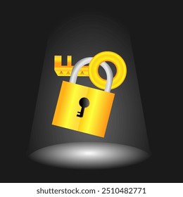 Secure key vector illustration on a black background with focus theme. Suitable for security awareness wallpaper content