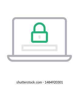 secure laptop colour line vector icon