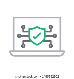 secure laptop colour line vector icon