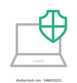secure laptop colour line vector icon