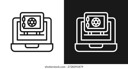 Icono Seguro Del Ordenador Portátil En Estilo De Línea En Blanco Y Negro