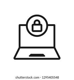 Secure laptop icon. Locked notebook sign. Computer security symbol. Thin line icon on white background. Vector illustration.