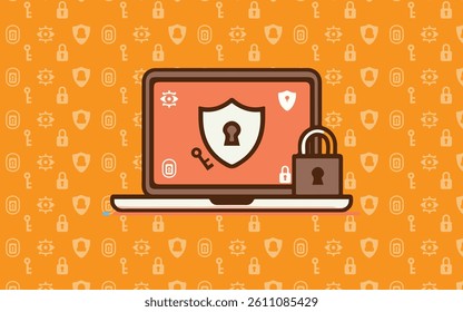 Secure Laptop with Shield and Padlock Graphic