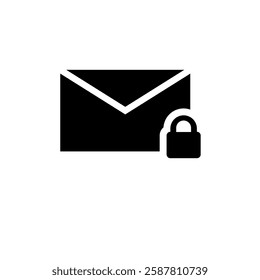 Secure Letter Lock, Protection Mail Solid Flat Vector Icon Isolated on White Background.