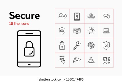 Secure line icon set. Secured access, smartphone, browser window, lock. Protection concept. Can be used for topics like safety, insurance, identification