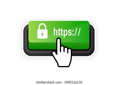 Secure of link green 3D button on white background. Vector illustration.