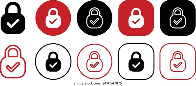 Secure lock check icon isolated on white background