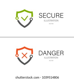 Secure lock and danger isolated on white background