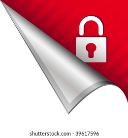 Secure or lock icon on vector peeled corner tab suitable for use in print, on websites, or in advertising materials.