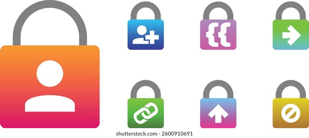 Secure Lock Icons Set with Protection Symbols, Privacy, Access Denied, Data Security, Encryption, Cyber Safety. Protect policy symbol