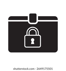 Ícone seguro do baú do tesouro bloqueado para finanças e proteção de dados Um símbolo de glifo sólido de uma caixa do tesouro com um cadeado que representa a privacidade da segurança da riqueza e ativos valiosos