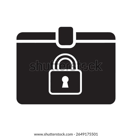 Secure locked treasure chest icon for finance and data protection A solid glyph symbol of a treasure box with a padlock representing wealth safety privacy and valuable assets