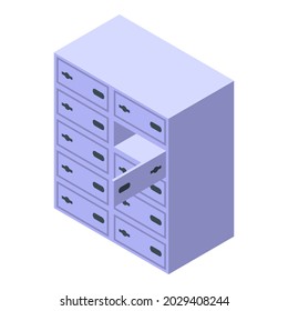 Vector isométrico del icono de almacenamiento seguro del locker. El armario de la habitación. Seguridad segura