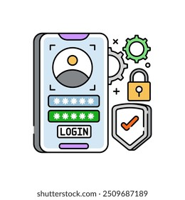 Icono de color de relleno de Inicio de sesión seguro, Ilustración vectorial