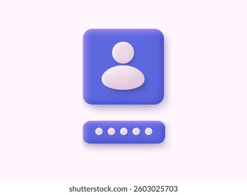 Secure login form page with password on computer and padlock. Sign in to account, safety verification, personal online account protection. 3D Web Vector Illustrations.