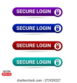 Secure Login Icon Button. Abstract beautiful text button with icon. Purple Button, Blue Button, Red Button, Green Button, Turquoise button. web design element. Call to action gray icon button