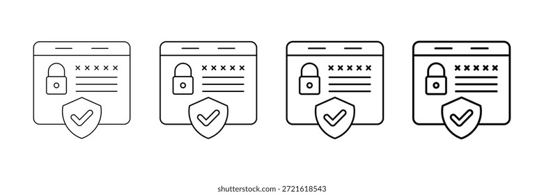 Conjunto de Vectores de iconos de Inicio de sesión seguro en diferentes estilos de línea de trazo