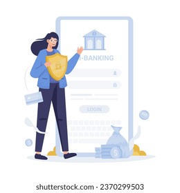 Secure login mobile banking application vector illustration