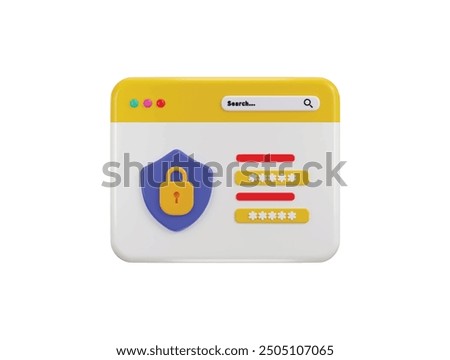 Secure login page with password form on computer and padlock icon 3d render
