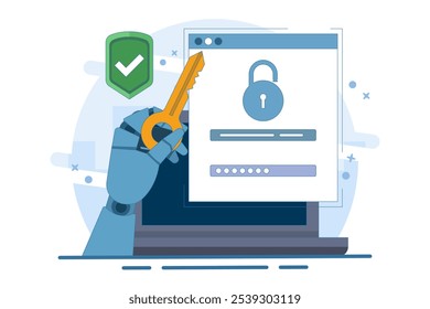 login seguro e conceito de registro, Segurança de dados pessoais, Segurança de ciber​ ​dados, Segurança da Internet, ou privacidade de informações, Proteção por senha. Ilustração de vetor plano no plano de fundo.