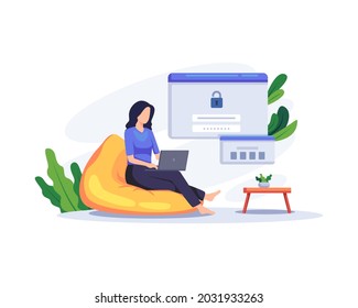 Secure login and sign up concept illustration. User use secure login and password protection on website or social media account. Vector in a flat style