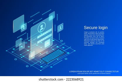 Secure login, sign in, access control, account protection flat 3d isometric vector concept illustration