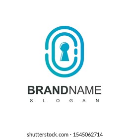 Secure Logo With Fingerprint And Key Hole Symbol