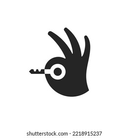 Secure Logo Template Using Key And Hand Symbol