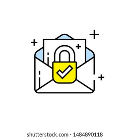 Secure mail delivery line icon. SSL secured email symbol. Open envelope lock sign. Vector illustration.