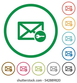 Secure mail flat color icons in round outlines on white background