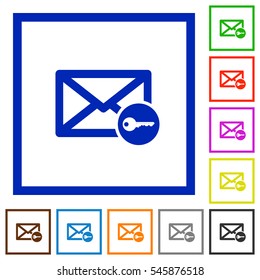 Secure mail flat color icons in square frames on white background
