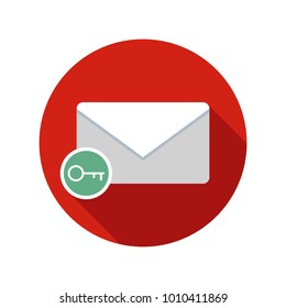 Secure mail icon. Email icon with long shadow. Vector Flat Illustration