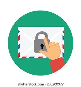 Secure Mail icon.Mailing envelope locked with padlock