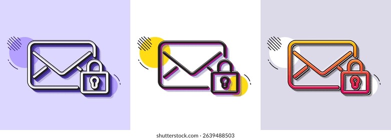 Secure Mail line icon. Halftone dotted pattern. Gradient icon with grain shadow. Private Message correspondence sign. E-mail symbol. Line secure Mail icon. Various designs. Vector