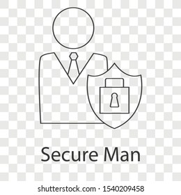 Secure man icon on transparency background. Creative idea design for your project. Line vector illustration for template, web page, mobile app or brochure.