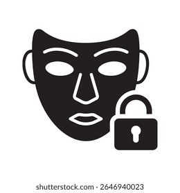 Glifo De Vetor De Ícone De Máscara Segura Simbolizando Proteção Anônima E Bloqueio De Privacidade Na Identidade Disfarce Com Padlock Para Segurança E Modo Incognito