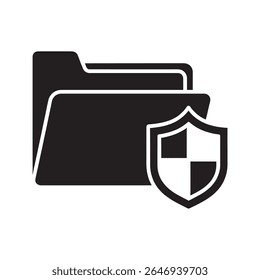 Secure medical folder icon with a shield for patient data protection A glyph symbol representing confidential health records and private healthcare information
