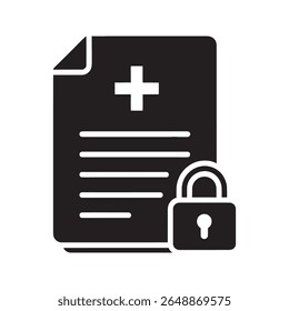 Secure Medical Record Icon Vector Glyph With Lock For Confidential Patient Data And Private Health Information HIPAA Compliant Document Protection