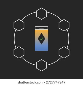 Verificação segura da carteira criptográfica móvel. Nós de rede blockchain descentralizados. segurança fintech. IU de aplicativo, autenticação de identidade digital, aprovação, conformidade de custódia. 6 infográficos, seis infográficos