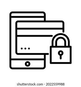 Icono de pago móvil seguro, bloqueo de tarjeta de crédito en smartphone. Vector de línea. Aislar sobre fondo blanco.